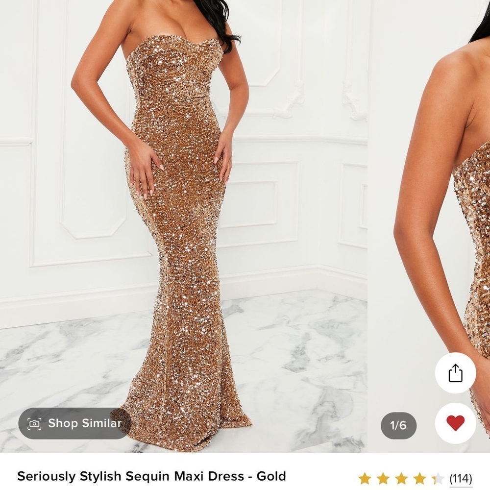 Gold Sequin Strapless Gown for Weddings, prom, gala, special event